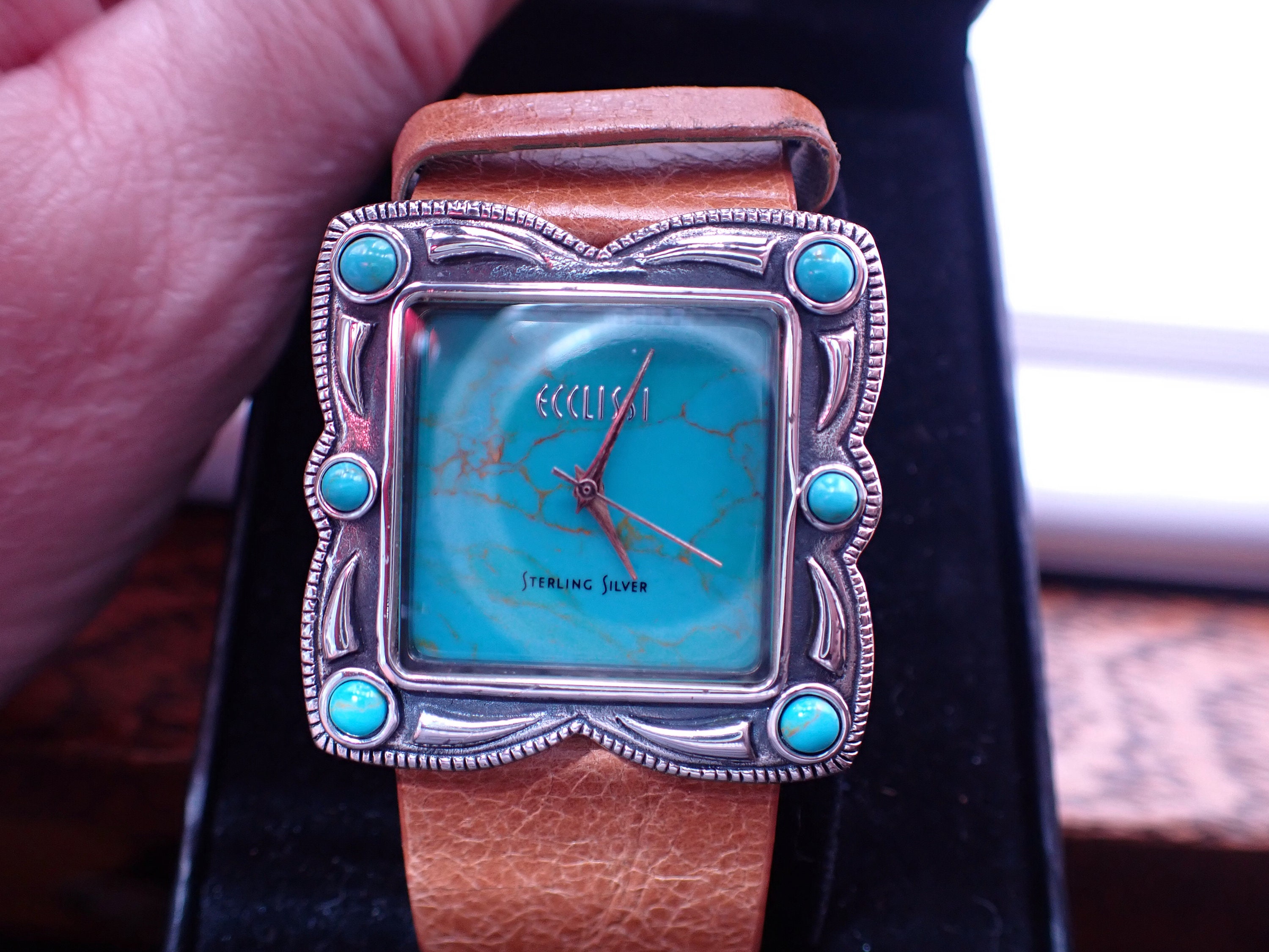 Ecclissi Sterling and Turquoise Ladies Watch with Leather Etsy