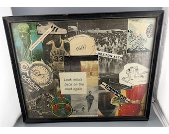 Vintage Boston-Marathon-Collage gerahmt 1970 Leichtlauffeld Laufsport-Wandkunst