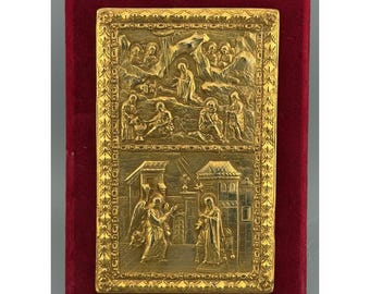 Vintage Religious Icon Plaque Athens Greece Nativity Annunciation Benaki Museum