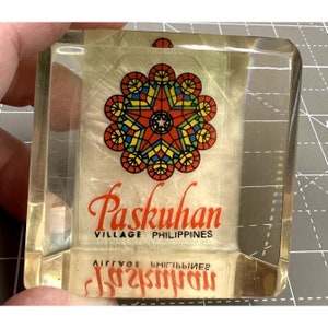 Lucite Philippines Paskuhan Village Figural Design Paperweight