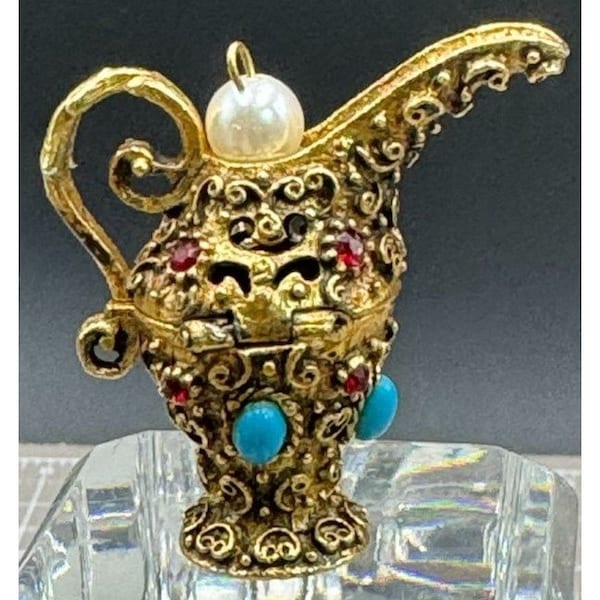 Florenza Bal-de-Parfum Gold Jeweled Ewer Pendant Perfume/Trinket Vessel