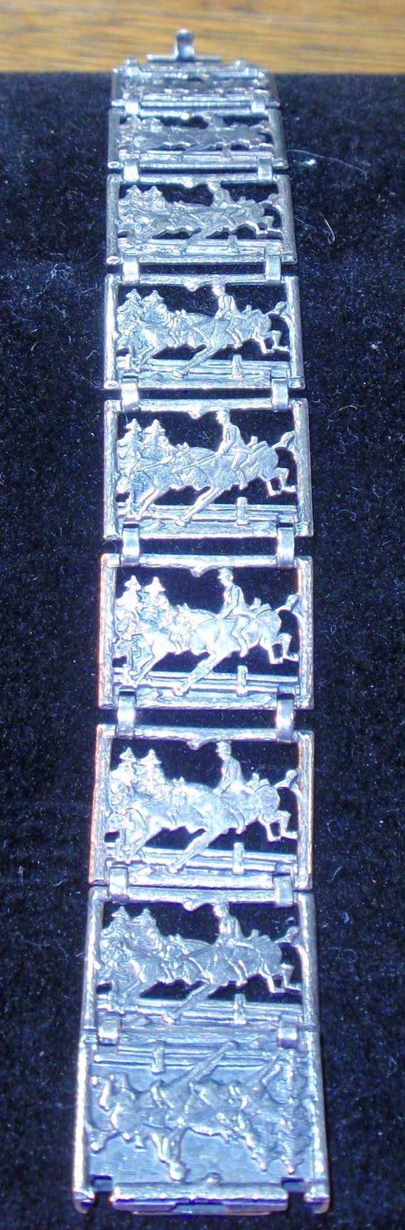 Vintage Sterling Horse with Hurdles Panel Bracele… - image 1