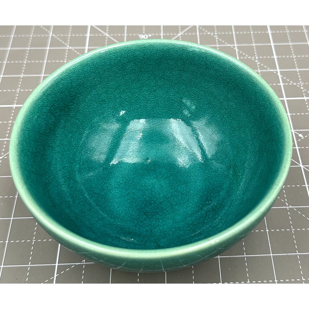 Vintage Asian Pottery Rice Bowl With Celadon Color Glaze W/ Etsy