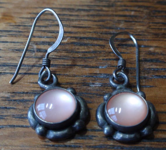 Pinkish Peach Colored Iridescent Stone Sterling  … - image 1