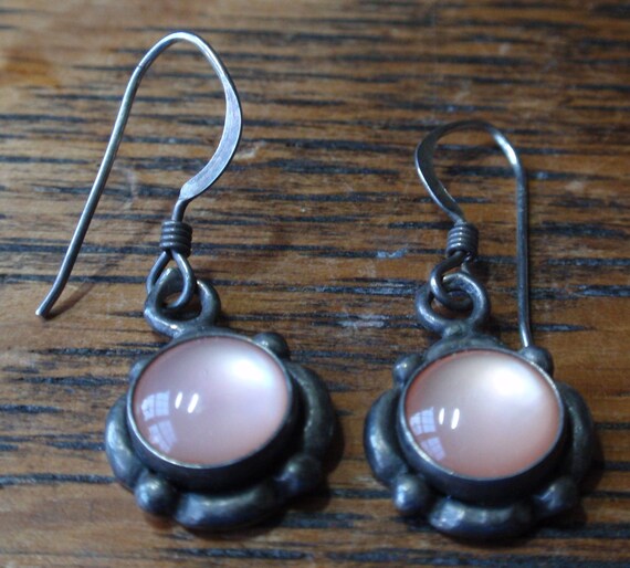 Pinkish Peach Colored Iridescent Stone Sterling  … - image 1