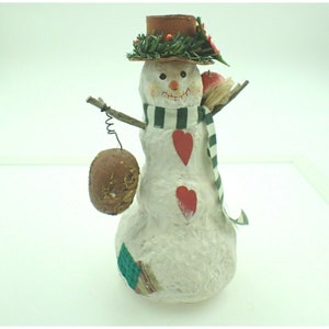 Vintage Paper Mache' Snowman Carrying Bird and Acorn