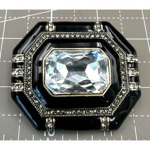 Heidi Daus Jet Black and Rhinestone Art Deco Brooch Lg Rectangle Crystal