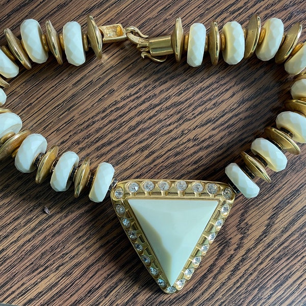 Alexis Kirk Cream and Gold Triangle Statement Necklace