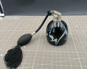 Correia Art Glass Atomizer Black Silver Blue with Atomizer signed