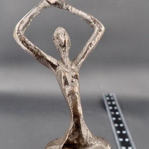 Brutalist Abstract Bronze Ballerina Dancer Sculpture on Wood Base