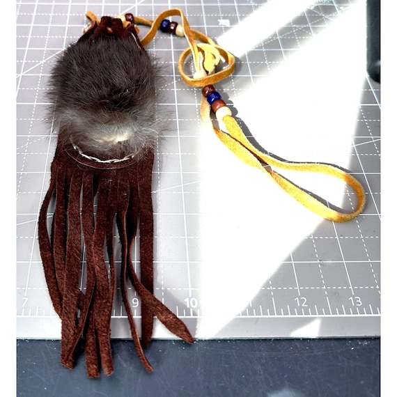 Bear Spirit Medicine Pouch Leather Beads Fringe E… - image 1