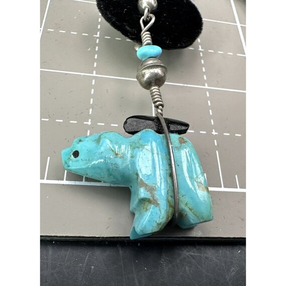 Zuni Turquoise and Sterling Silver Bear Dangle Ea… - image 3