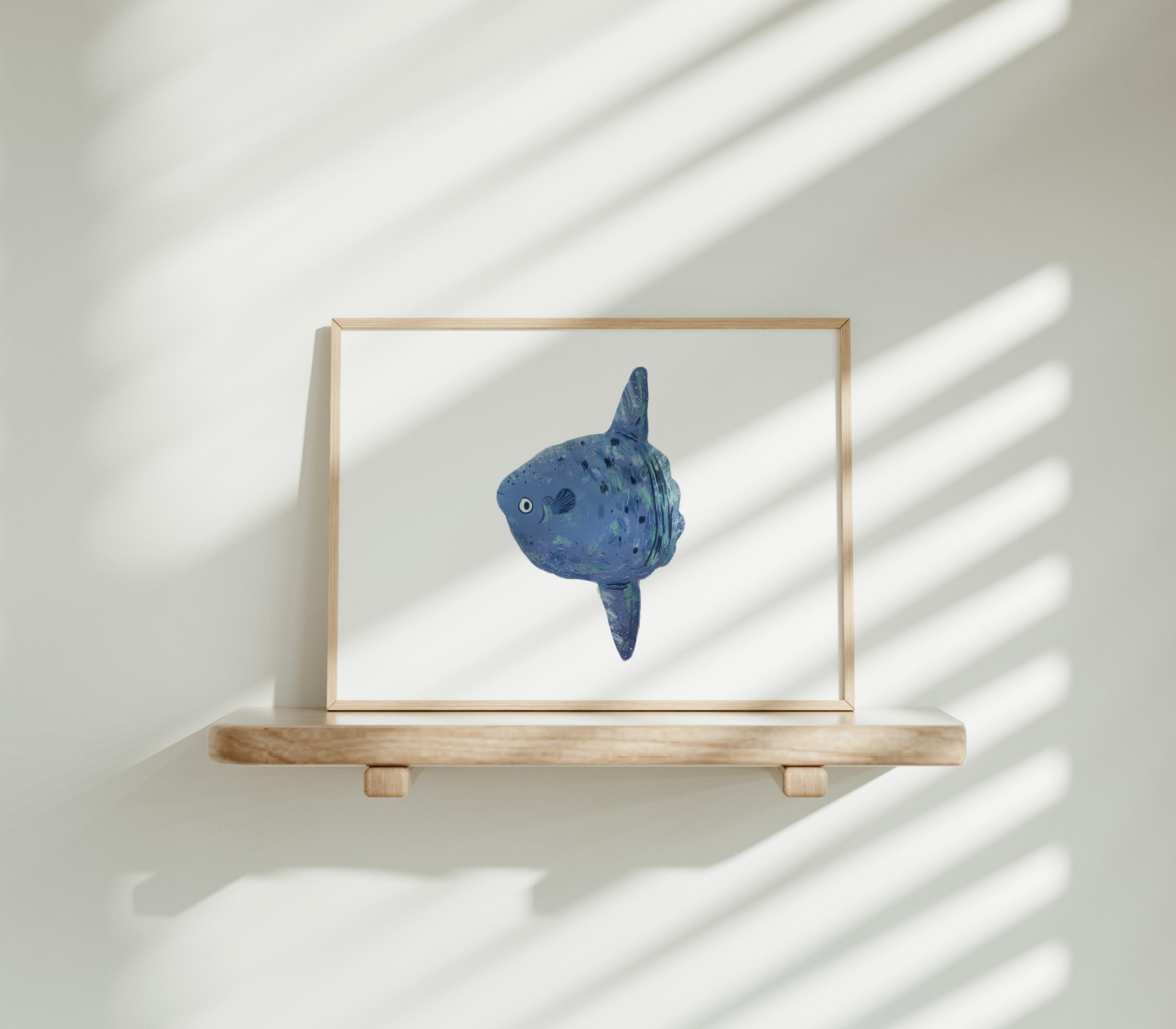 Mola Mola Ocean Sunfish Art Print | Whimsical Fish Wall Decor ...