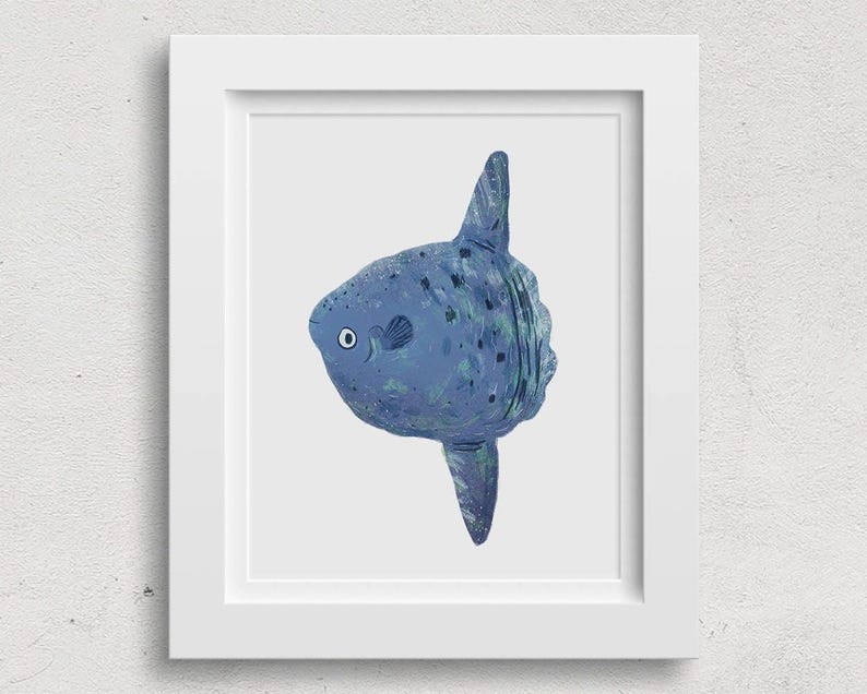 Mola Mola Ocean Sunfish Art Print | Whimsical Fish Wall Decor ...