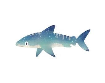 Art Print Illustration - Little Blue Shark