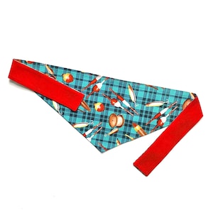 Fishing dog bandana, Fishing lures dog bandana, Father&#39;s Day dog bandana, Fishing reels dog scarf, Plaid dog bandana