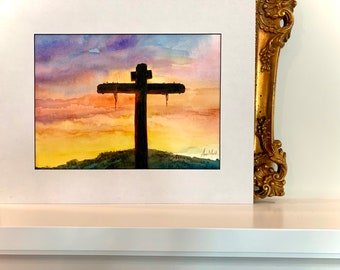 Easter Painting Original watercolor painting- “Good Friday” Wall Art Easter Decor. Christian Art. Faith based art.