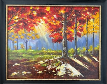 Golden Autumn Painting: Original Acrylic Canvas, 16x20