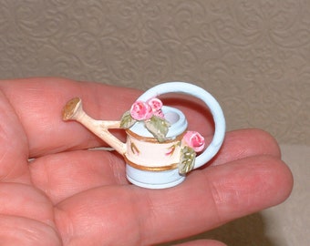 Miniature Watering Can, Dollhouse furniture, hand-painted, hand-made roses, French style 1/12 Scale