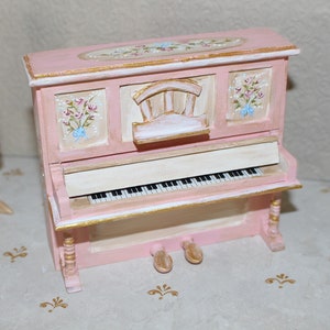 Miniature Piano, Musical Instrument, 1/12 Scale Dollhouse, HAND PAINTED French style
