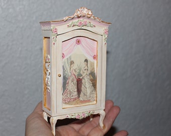 Dollhouse Furniture, Miniature Cabinet, 1/12 Scale Miniatures, French style Armoire, Cabinet hand-painted & print
