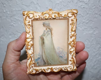 Dollhouse Picture Princess Fairytale , Miniature Wall plaque, handmade, 1:12 Scale Girls Room Decor