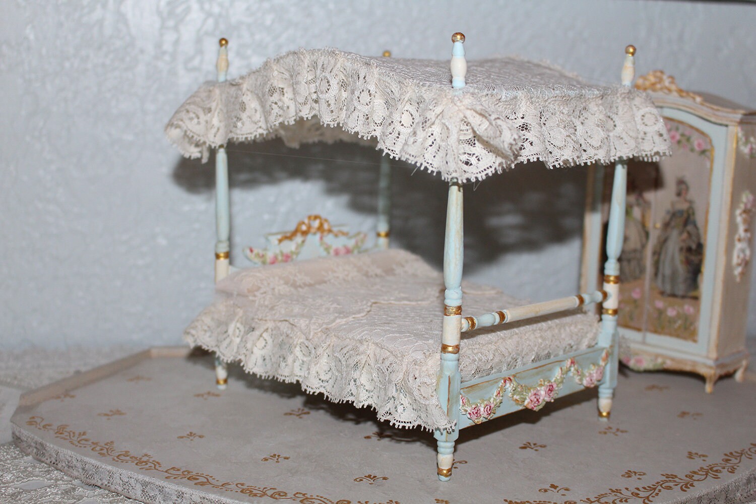 Dollhouse Furniture Miniature Bed with Canopy 112 Scale Etsy