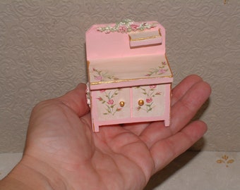 Miniature Hutch Style 1, Dollhouse furniture , hand-painted with roses,  1/24 Scale, Half Scale, Nursery