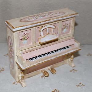Miniature Piano, Musical Instrument, 1/12 Scale Dollhouse, HAND PAINTED French style