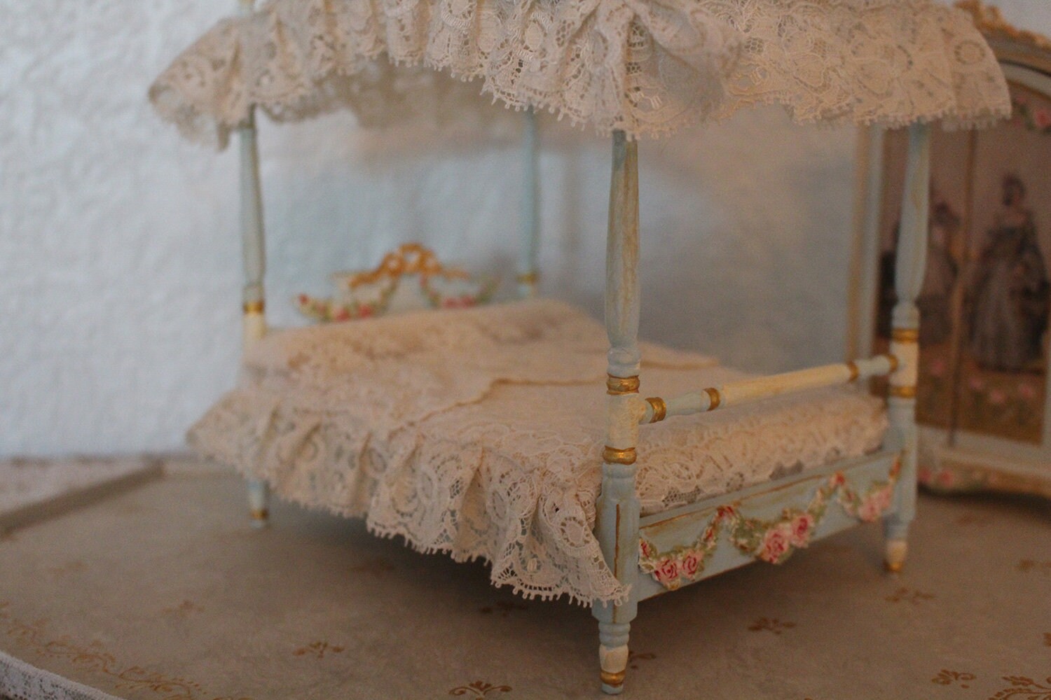 Dollhouse Furniture Miniature Bed with Canopy 112 Scale Etsy