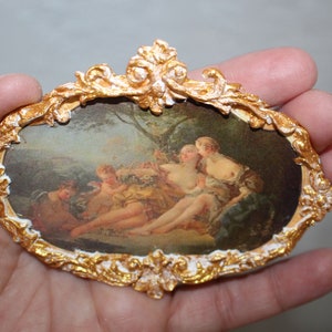 Miniature Picture Versailles Wall Plaque, Dollhouse picture, French Painting, Rococo Miniature Print