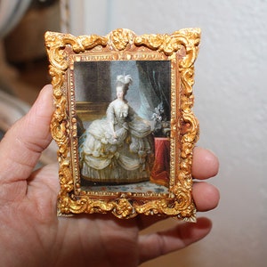 Dollhouse furniture, Wall plaque Marie Antoinette, Miniature picture, painting, French, Renaissance, miniature, handmade, Royal