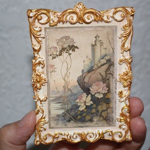Dollhouse Picture Romantic Castle Fairytale , Miniature Wall plaque, handmade, 1:12 Scale Girls Room Decor