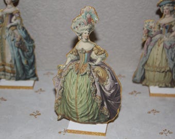 Marie Antoinette miniatuur papieren pop, Franse rococo dame pop, handgemaakt, poppenhuis schaal 1:12, voor feest rekwisieten theekransjes tafeldecor,