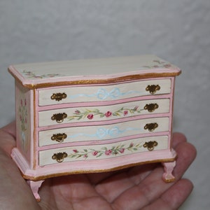 Miniature Dresser, Dollhouse furniture, hand-painted, French style Roses 1/12 Scale