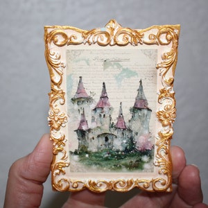 Dollhouse Picture Romantic Castle Fairytale , Miniature Wall plaque, handmade, 1:12 Scale Girls Room Decor