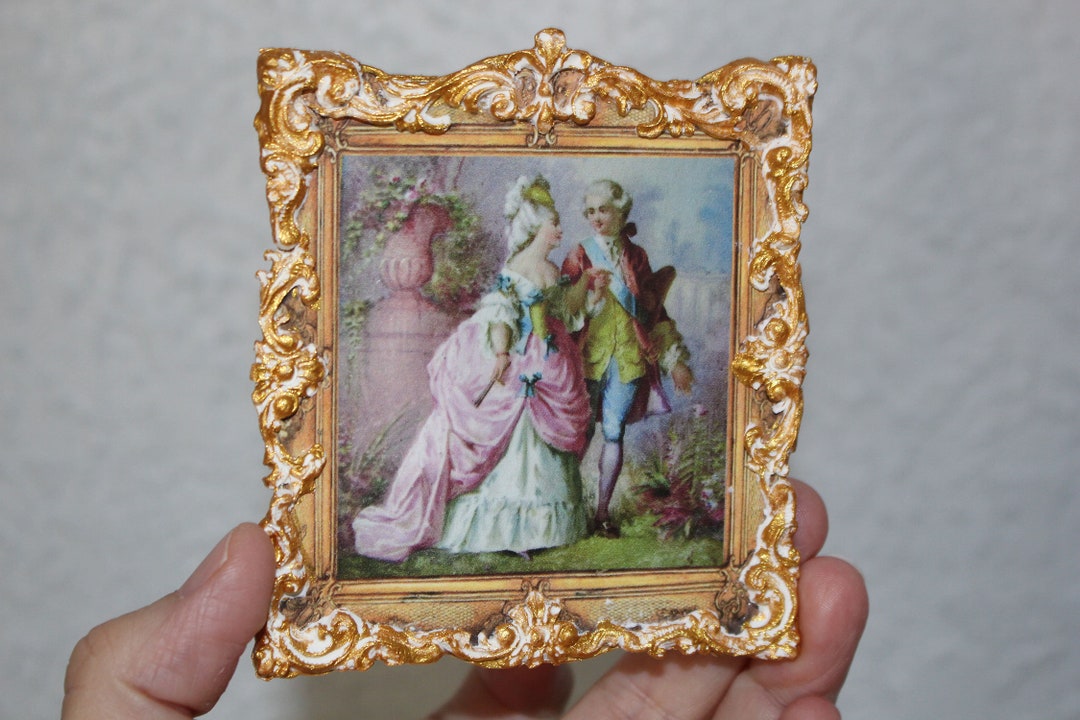 Miniature Wall Plaque Rococo Couple, 1700's Painting, Picture, French ...