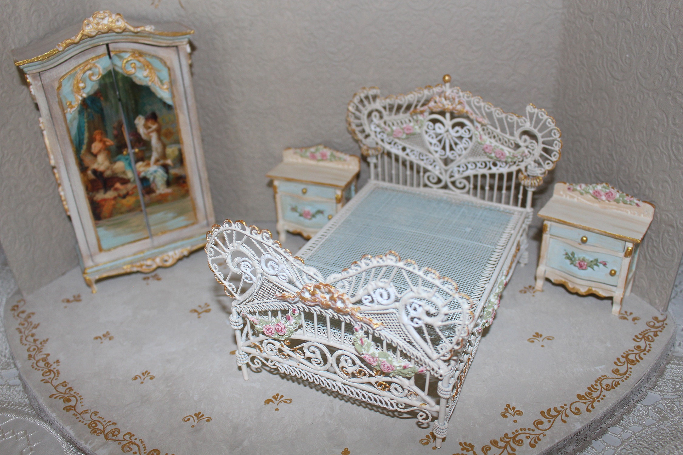 Dollhouse furniture Miniature Bed Victorian handpainted Etsy