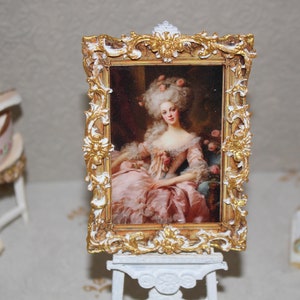 Miniature wall plaque Beautiful Lady, French Rococo 1700&#39;s Fashion, picture, Dollhouse Decor, handmade