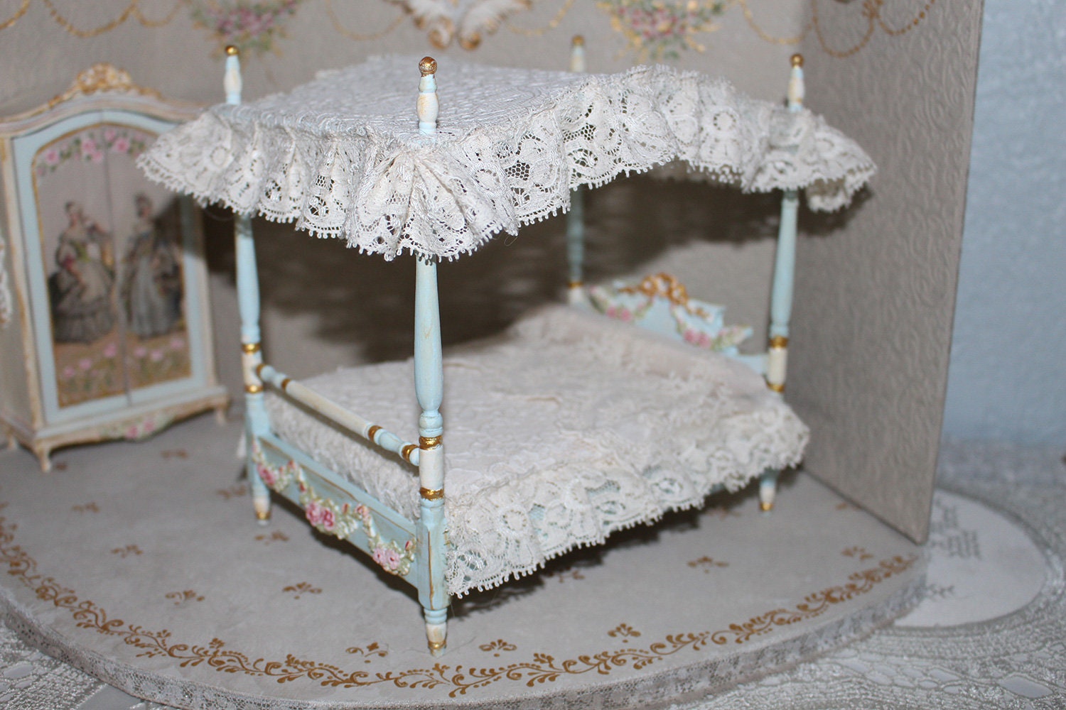 Dollhouse Furniture Miniature Bed with Canopy 112 Scale Etsy