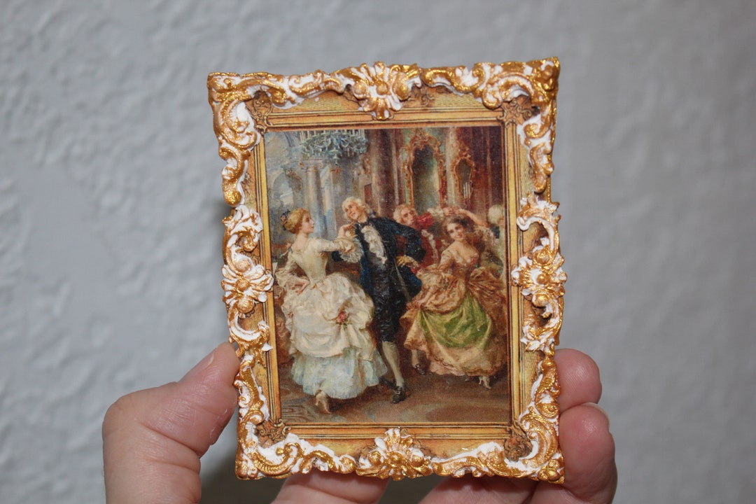 Miniature Wall Plaque Rococo Dancing Couples, 1700's Painting, Picture ...
