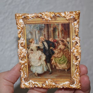 Miniature wall plaque Rococo Dancing Couples, 1700&#39;s painting, picture, French, miniature, handmade