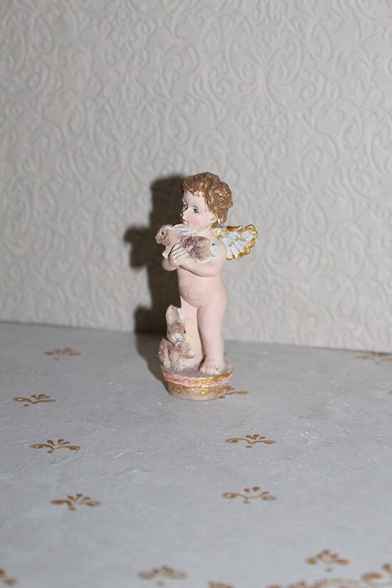 Miniature handpainted Statue 3 Cherub with bunnies Etsy