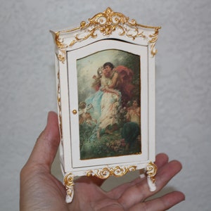 Dollhouse Furniture, Miniature Cabinet, 1/12 Scale Miniatures, French style armoire, Cabinet hand-painted & print
