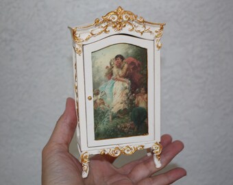 Dollhouse Furniture, Miniature Cabinet, 1/12 Scale Miniatures, French style armoire, Cabinet hand-painted & print