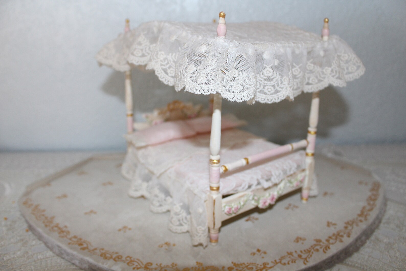 Dollhouse Furniture Miniature Bed with Canopy French Bedroom Etsy