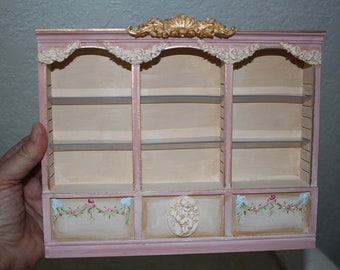 Miniature Store Shelf, PINK Shop Cabinet, Hutch, Victorian, French, 1/12 Scale Dollhouse furniture