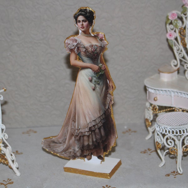 Miniature Doll |  Victorian Lady Doll | Handmade Paper Doll |  Dollhouse  1:12 Scale |  Table / Party Decor