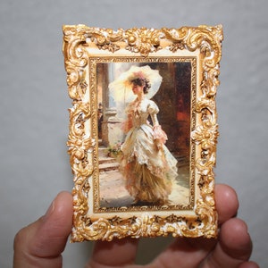 Miniature Picture Victorian Lady, French Fashion, wall plaque, Dollhouse Decor, handmade