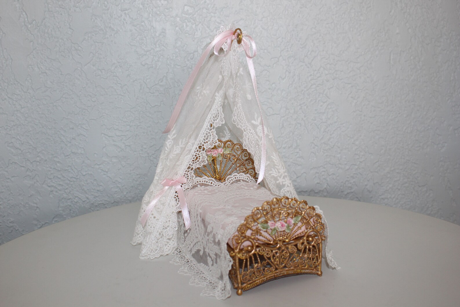 Miniature Canopy Bed Dollhouse Furniture 112 Scale Gold Etsy